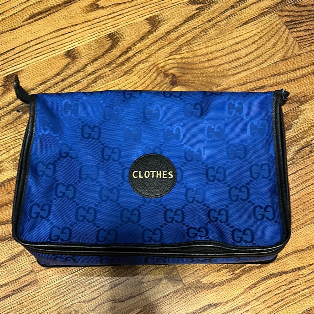 Gucci Blue Toiletry Bag with Monogram Pattern